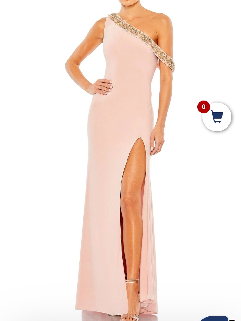 Mac Duggal 68163 One-Shoulder Blush Evening Gown with Beaded Off Shoulder Strap